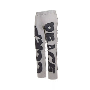 Pantalon de survêtement pour homme, best-seller, en coton 100%, coupe droite, légèrement usé, brodé, respirant, dernière mode, usage décontracté - Product Image 1