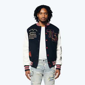 Hot Style Custom Logo Button Ribbed collar With Cuffs <b>Varsity</b> <b>Jacket</b> For <b>Men</b> Letterman College Baseball <b>Bomber</b> <b>Varsity</b> <b>Jacket</b> - Product Image 1