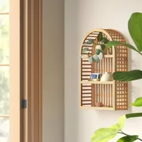 Étagère murale en rotin arqué fait à la main à 3 niveaux présentoir en bambou naturel moderne pour la décoration intérieure et le rangement du salon