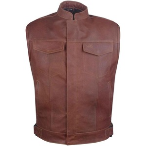 Premium 2024 gilet gilet ciré en cuir de vache véritable avec taille personnalisée marron hommes 100% gilet en cuir véritable taux de gros - Product Image 1