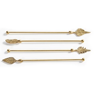 Agitadores de Cócteles de Acero Inoxidable Dorado de Lujo con Diseño de Hoja, Duraderos, Resistentes al Óxido, Elegantes Accesorios de Bar para Bebidas, Regalos - Product Image 1