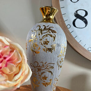 Lavish Silver <b>Metal</b> <b>Vase</b> With Gold Detailing Elegant Long Flower <b>Vase</b> For Interior Decor And Event Decor Handcrafted From India - Product Image 1