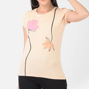 Venta al por mayor de camisetas de algodón 95% para mujer, Top elástico para mujer, ropa informal de manga corta para la temporada de primavera hecha en la India 2025 - Product Image 1