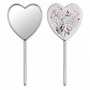 Heart Shaped Handheld <b>Mirror</b> Dual Sided Metal Frame Chrome Finish Floral Design Makeup <b>Mirror</b> - Product Image 1