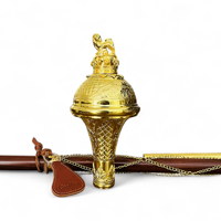 GOLDEN Gevon Drum Major Ceremonial Mace Stick Lion Crown Head Hand Engraved Wood Brass Steel Poly Musical Instrument Accessory