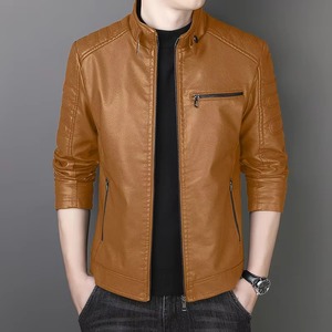 Veste en cuir varsity pour homme, nouvelle, fermeture éclair, col montant, logo frontal, coupe slim, coupe-vent et respirante, veste décontractée - Product Image 6