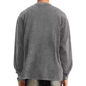 Nouveau sweat-shirt pour homme en polyester/coton à col rond, personnalisé, uni, délavé à l'acide, anti-rétrécissement, respirant, écologique - Product Image 2