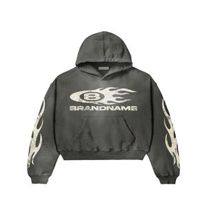 Sweat-shirt à capuche thermique surdimensionné zippé personnalisé de haute qualité pour hommes, fabricant de coton graphique vieilli avec strass brodés - Product Image 3