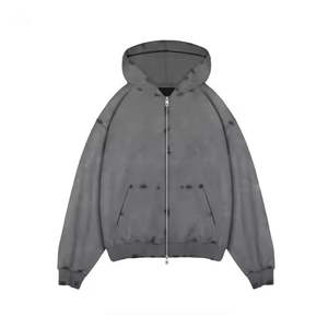 Sudadera con capucha con cremallera sólida lavada con ácido de talla grande para hombre, estampado Digital de estilo informal en algodón y poliéster para invierno - Product Image 6