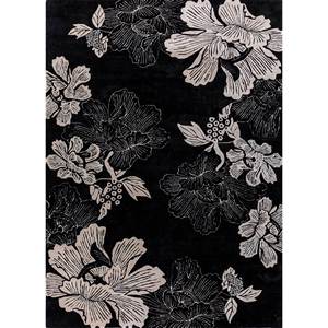 Tapis Hacienda Floral en laine et viscose tufté à la main, gris et noir, rectangulaire, pour la maison, le salon, le couloir, pour adolescents - Tra-14893 (Cs-01) - Product Image 1