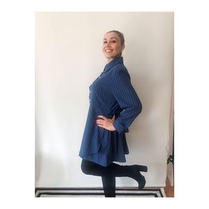 Camicia a righe blu Navy plissettata