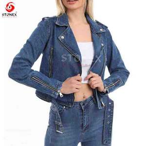 Vestes classiques décontractées en denim à col unique pour femmes Veste en jean bleue délavée pour femmes - Product Image 6
