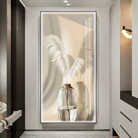 Décoration de maison de luxe HD toile peinture plume blanche cristal porcelaine art mural avec lumières LED peintures suspendues