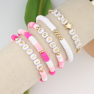 Cute <b>Beaded</b> <b>Bracelets</b> Set With EVERMORE RED Letters Star Heart Flower Charms <b>Gold</b> Plated Acrylic Resin Unisex Gift Jewelry - Product Image 5