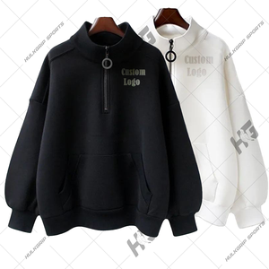 Sweat-shirt à capuche unisexe en molleton 100% coton de haute qualité, fermeture éclair 1/4, broderie doublée, hiver - Product Image 1