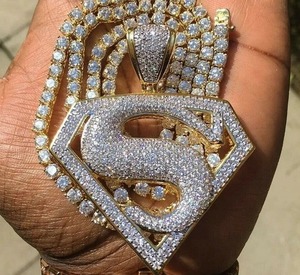 D/ VVS Moissanite pendentif en diamant simulé, pendentif lettre Hip Hop, argent sterling 925 personnalisé Hip Hop en or 14kt,18kt. - Product Image 1