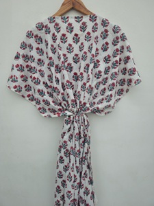 Caftán de Algodón con Estampado de Bloques, Ropa de Resort, Ropa de Dormir, Regalos para Ella, Vestido de Algodón, Vestido Boho de Noche, Vestido Largo para Mujer - Product Image 6