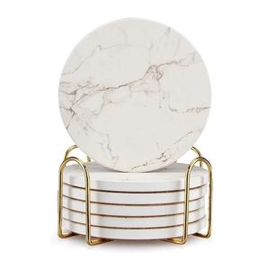Modern White textured Shaded Marble Round <b>Drink</b> <b>Coasters</b> Non slip Modern Rustic Home Decor Natural Marble Tableware Protection - Product Image 1