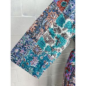 Kimono long réversible Kantha Pur pour femme, veste vert pastel, motif singe, en coton, paréo de plage - Product Image 4