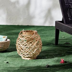 Linterna de mimbre grande con forma de cilindro de diseño tejido natural, colgante de mimbre rústico con acabado blanco - Product Image 2