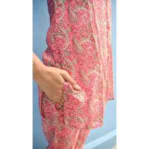 Conjunto Coordinado Premium para Mujer, Diseño Paisley Rosa Jaipuri Estampado a Mano, Estilo Casual, Top de Manga Tres Cuartos, Talla 3XL, para Primavera/Verano - Product Image 4