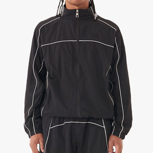 Nouveauté tendance, vêtements de sport, streetwear, vêtements de sport noirs pour hommes, survêtements, logo personnalisé, ensemble 2 pièces en nylon surdimensionné, coupe-vent - Product Image 2