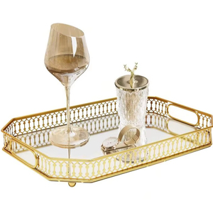 Bandeja decorativa tradicional Rectangular, mango de Metal pulido dorado, decoración multifuncional para el hogar para boda, Ramadán, todo - Product Image 1