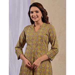 Kurti Droit Imprimé au Bloc Motif Mehendi – Robe Décontractée, Élégante et Tendance, Respirante, Longueur au Sol ou au Genou, Idéale pour les Soirées en Club - Product Image 1