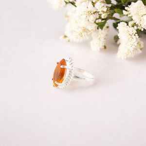 Handmade Citrine Marquise Ring Sterling Silver Luxury February Birthstone Jewelry Elegant Gift for Women Vintage Design Rhodium - Product Image 3