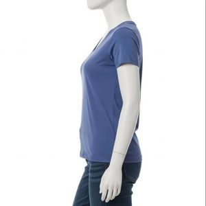Camiseta de Jersey con Cuello en V Antiarrugas para Mujer, Tela de Algodón y Elastano, Suave, Elástica, Informal, para Uso Diario, Suministro al por Mayor para Exportación - Product Image 3