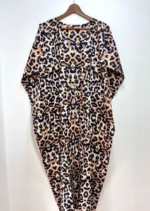 Caftan 100% coton fait à la main vêtements de nuit confortables vêtements de nuit d'été respirant Maxi robe naturelle longueur au sol imprimé léopard - Product Image 4