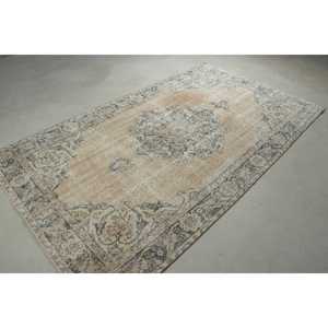 Alfombra Turca Grande de 5,4x9,2 pies, Alfombra de Lana Vintage Azul Marrón con Borde - Product Image 4