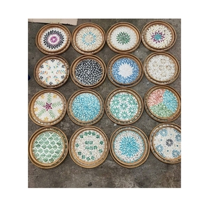 Plateau en rotin incrusté, très vendu, pour le service du petit-déjeuner et l'affichage en magasin, détails en mosaïque et surface aseptique. - Product Image 5