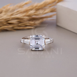 Elegant Asscher Cut Moissanite Engagement Ring In 14K White Gold Featuring Three <b>Stone</b> Design Perfect For Proposal And Wedding - Product Image 4