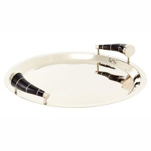 Bandeja de Servicio de Metal Martillado Hecha a Mano con Asas de Resina con Incrustaciones de Cuerno, Bandeja Decorativa Otomana Pulida de Primera Calidad - Product Image 6