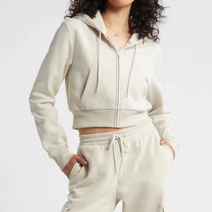 Sweat à capuche court vintage surdimensionné délavé à l'acide pour femmes, à fermeture éclair, col à capuche, hauts courts d'hiver, vente en gros - Product Image 6