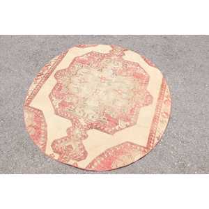 พรมวินเทจขนาด 4.3x4.3 ฟุต, พรมตกแต่งสไตล์ตุรกี, พรมลายจุดสีแดง - Product Image 1