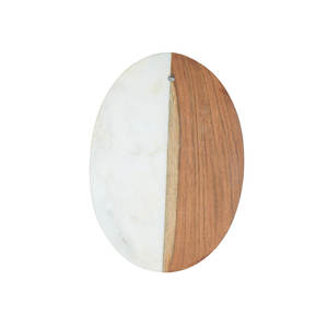 Planche à découper ovale en bois et marbre blanc de haute qualité Design élégant et durable pour les ustensiles de cuisine et l'utilisation des aliments - Product Image 1