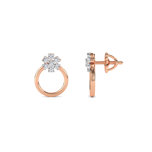 Boucles d'oreilles en or massif 14 carats avec cercle de diamants Halo floral | Diamants de laboratoire de 0.13 ct | Options en or rose, blanc et jaune - Product Image 3