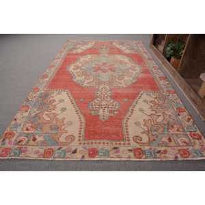 Tapis Vintage Turc Rouge Beige 4.5 X 8.2ft Large Surface Laine Patchwork Design pour Couloir ou Chambre à coucher Latex Backed - Product Image 2