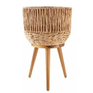 กระถางผักตบชวาธรรมชาติเป็นมิตรกับสิ่งแวดล้อมพร้อมขาตั้งไม้สำหรับตกแต่งกลางแจ้งและบ้านทำด้วยมือในเวียดนาม - Product Image 1