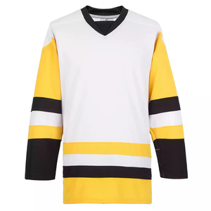 Personalizado blanco amarillo Negro hombres adultos Hockey Jersey cuello en V uniforme de Hockey sobre hielo transpirable secado rápido poliéster Teamwear para - Product Image 1