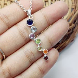 จักระ7ไพลิน925เงินสเตอร์ลิงจี้กลมทันสมัยทางจิตวิญญาณ - Product Image 4