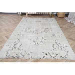 Turkish Area <b>Rug</b> 4.4x7.2 ft, White <b>Black</b> Floral <b>Rug</b> Wool - Product Image 2