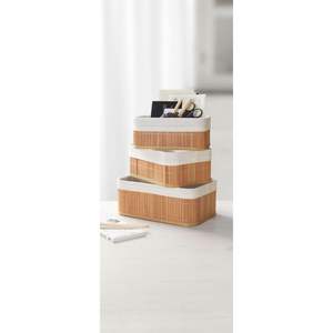 Panier rond en bambou de style moderne en 3 pièces Doublé de tissu Écologique Boîte de rangement polyvalente pour armoire - Product Image 6