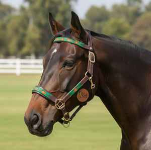 Cuerda de Sujeción para Caballos de Estilo Inglés de Primera Calidad |   Cabestro de Cuero para Caballo |   Diseño argentino bordado a mano |   Herrajes de Latón - Product Image 3