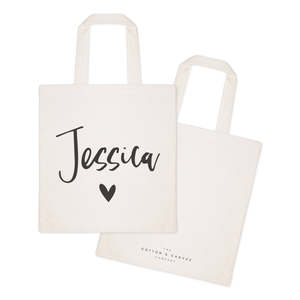 Personalized Open Closure Cotton Canvas Tote Bag with Solid Color Heart Name Pattern - Product Image 2