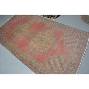 4.2x7.9 ft Vintage Rug, Rug, <b>Red</b> Polka dot Rug <b>Wool</b> - Product Image 4