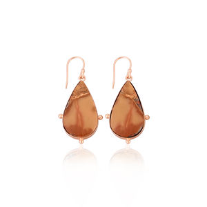 Pendientes de Piedras Preciosas de Jaspe Malinga Estilo Bohemio, Pendientes Colgantes de Latón con Baño de Oro Rosa, Joyería de Regalo para Mujer - Product Image 1