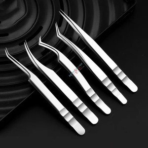 Haute qualité en acier inoxydable or Plasma peinture noire pince à cils personnalisé L botte courbe 90 65 degrés pince à cils pointe en fibre - Product Image 6